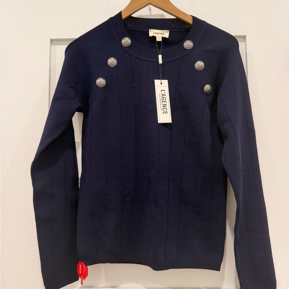 L'AGENCE Dark Blue Knit with Metallic Accents